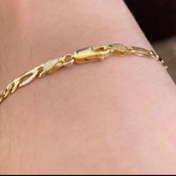 18k over Solid 925 Sterling Figaro Chain Bracelet - Picture 3 of 8
